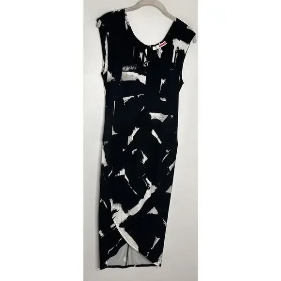 Tracy Reese Women Black Marble Sleeveless Faux Wrap Casual Dress Sz XS - Picture 2 of 7